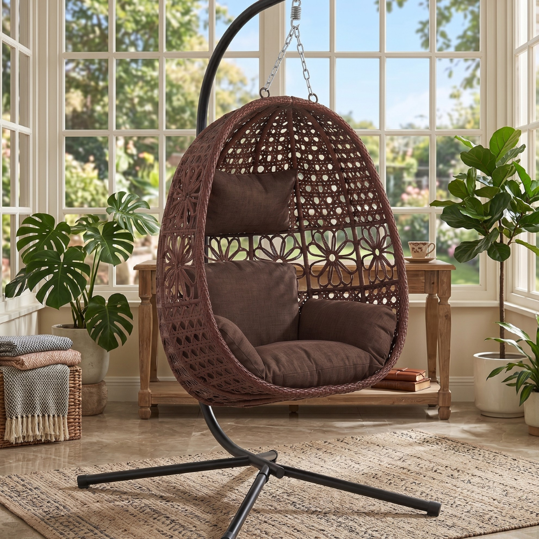 Hanging Egg Chair with Stand and Cushions for Patio & Garden
