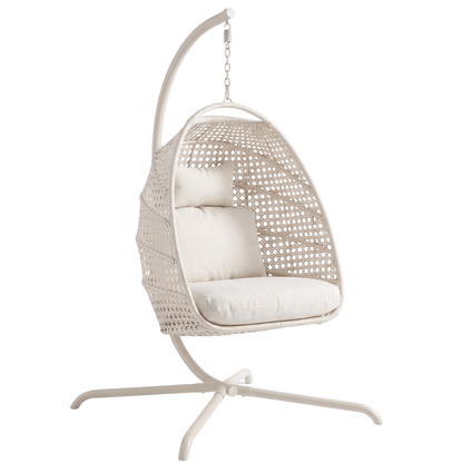 Hanging Egg Chair with Stand Patio Rattan Swing Chair, 350 lb Capacity