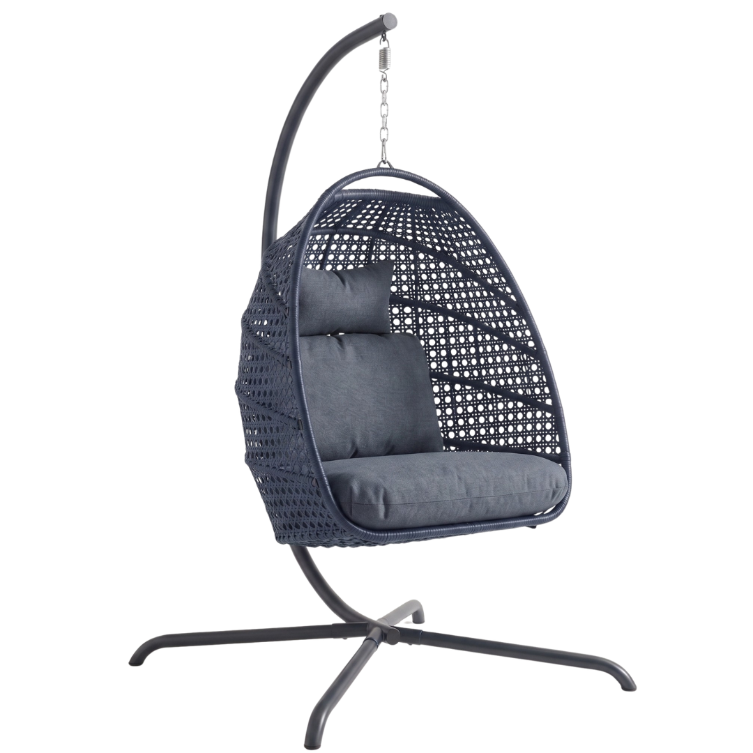 Hanging Egg Chair with Stand Patio Rattan Swing Chair, 350 lb Capacity