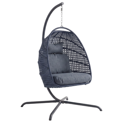 Hanging Egg Chair with Stand Patio Rattan Swing Chair, 350 lb Capacity