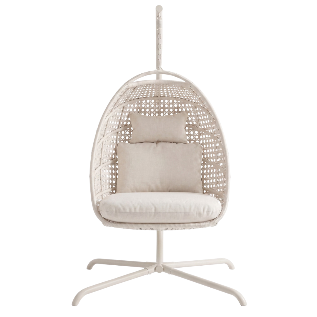 Hanging Egg Chair with Stand Patio Rattan Swing Chair, 350 lb Capacity