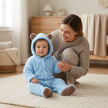 Cozy Cartoon Bear Baby Romper sky blue lifestyle