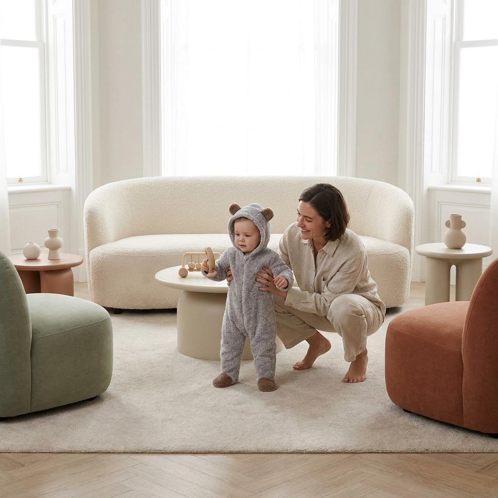Cozy Cartoon Bear Baby Romper gray lifestyle