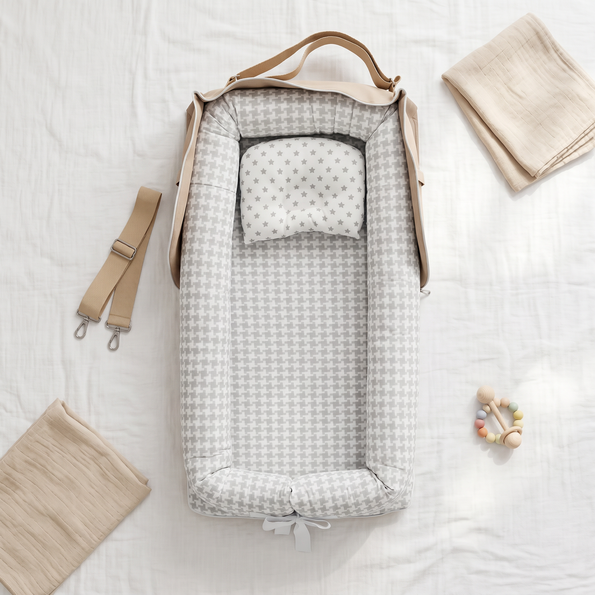 Haven portable baby support nest, gray checkered, product photo