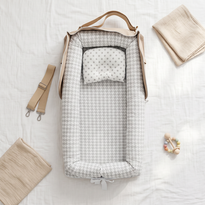 Haven portable baby support nest, gray checkered, product photo