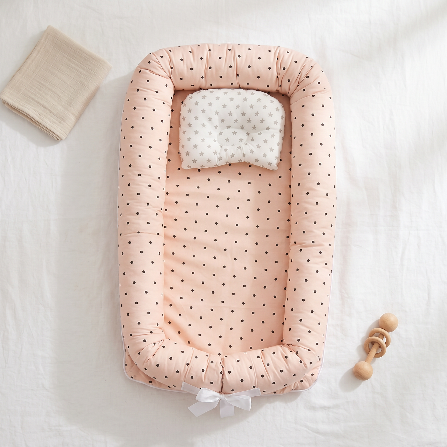 Haven portable baby support nest, pink polka dots, product photo