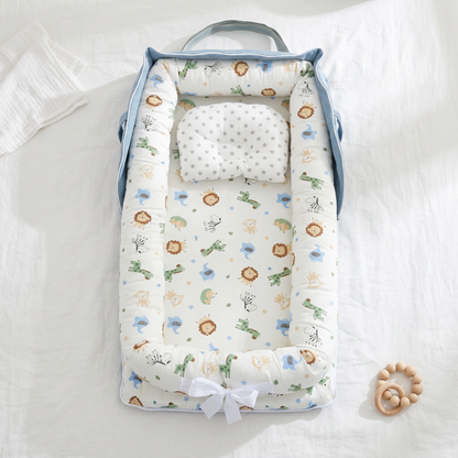 Haven portable baby support nest, blue animals, product photo