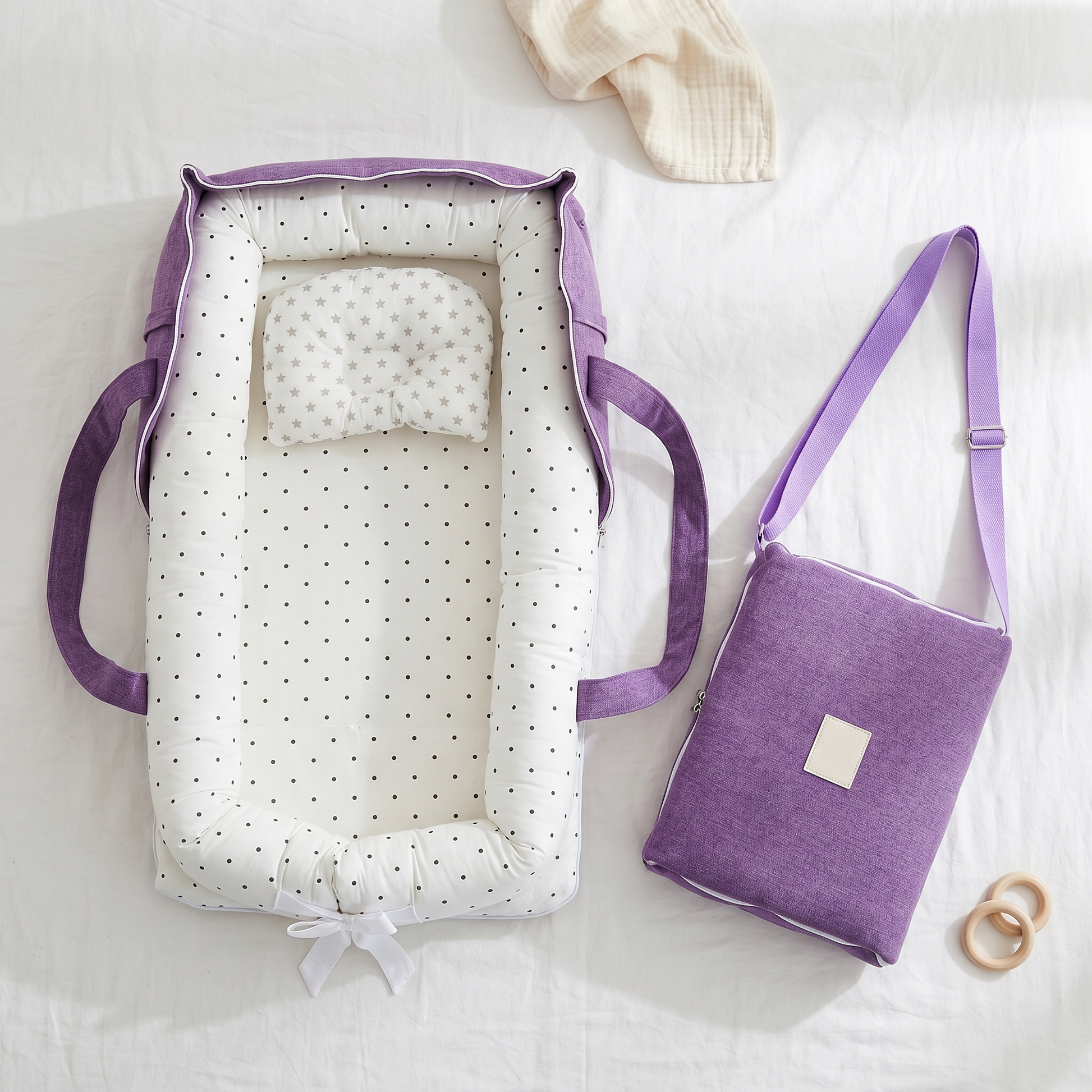 Haven portable baby support nest, black and white polka dots, product photo