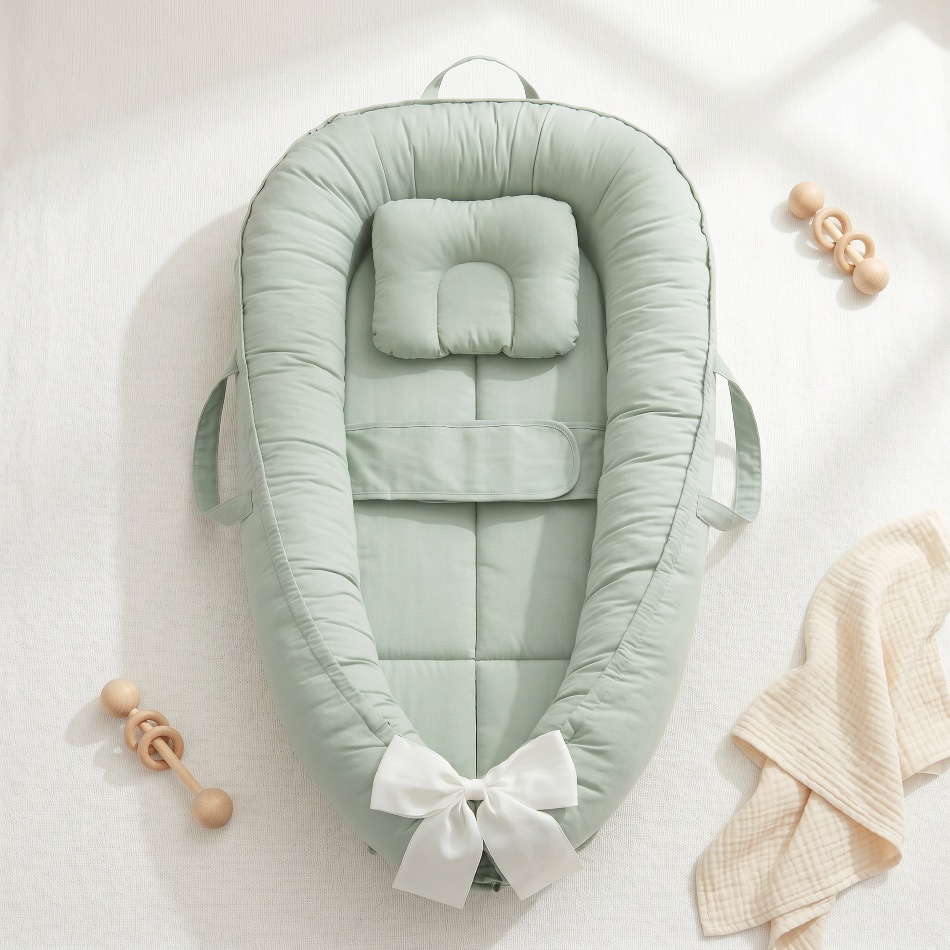 Halo winged baby nest, mint green, product photo