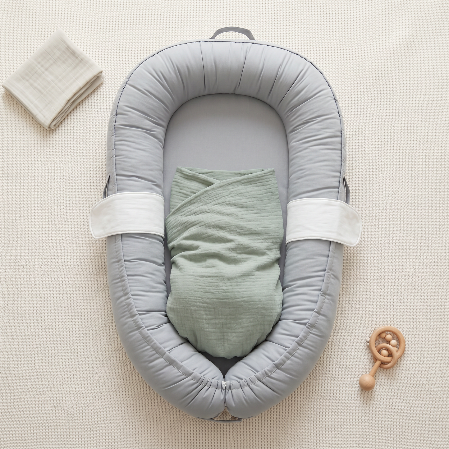 Halo winged baby nest, gray, product photo
