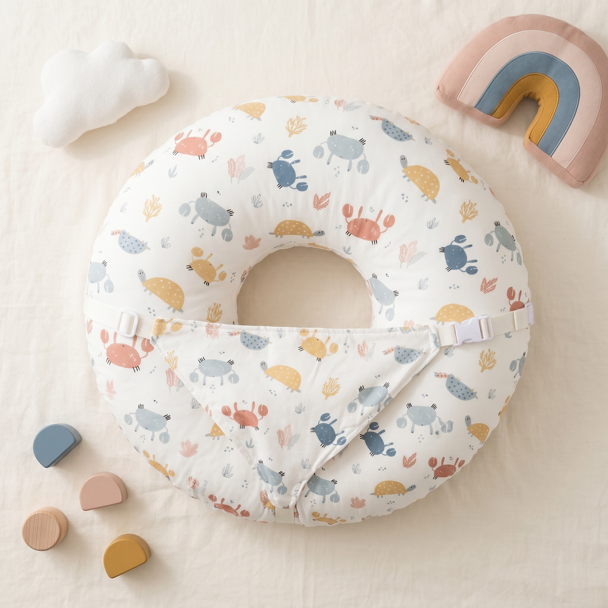 Cloud slope support cushion, ocean animals, styled flat lay