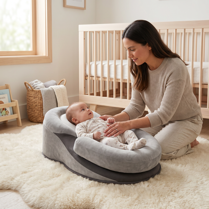 Bundle baby comfort lounger with parent and awake baby