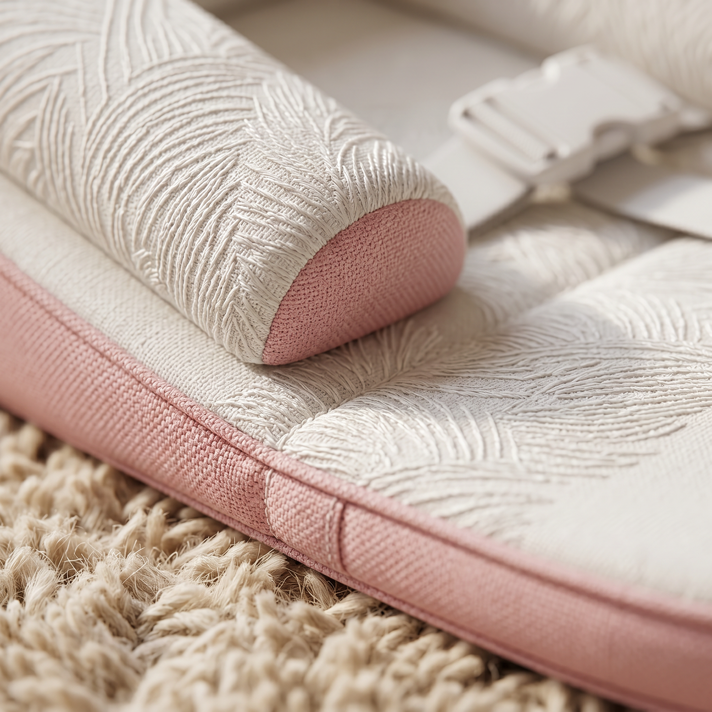 Nestle baby lounger, pink, fabric detail