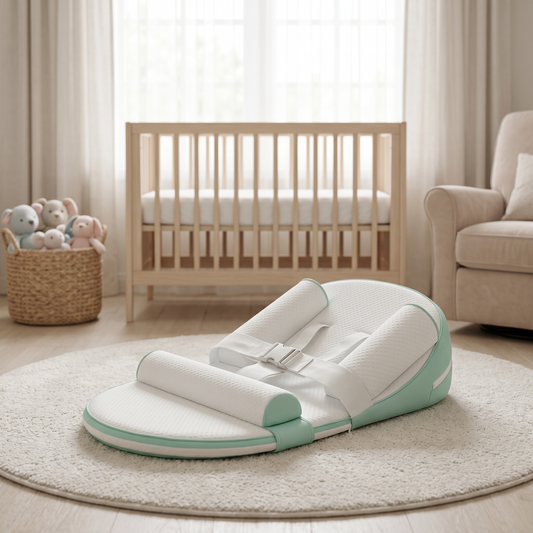 Nestle baby lounger, tiffany blue, in nursery
