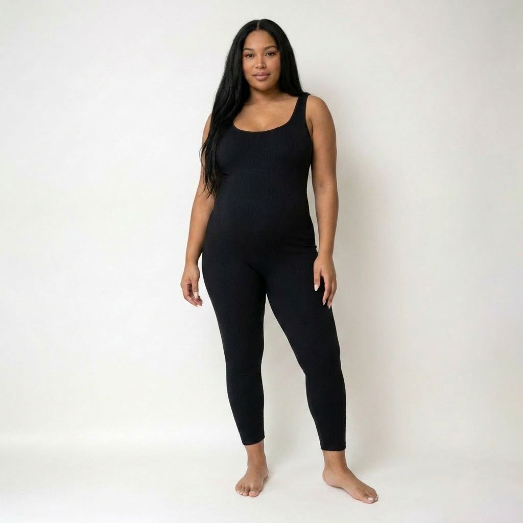 Sunday Maternity Jumpsuit in black, full front