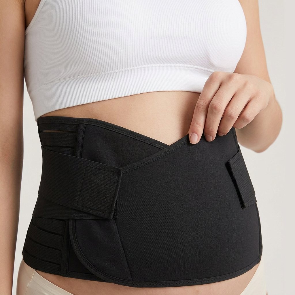 Steady Postpartum Belly Band black, front detail