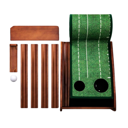 Indoor Golf Putting Mat with Wooden Base and Auto Ball Return