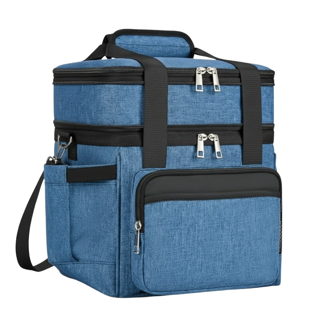 Insulated Dual-Layer Lunch Bag with Expandable 15L and 22L Capacity