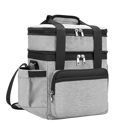 Insulated Dual-Layer Lunch Bag with Expandable 15L and 22L Capacity