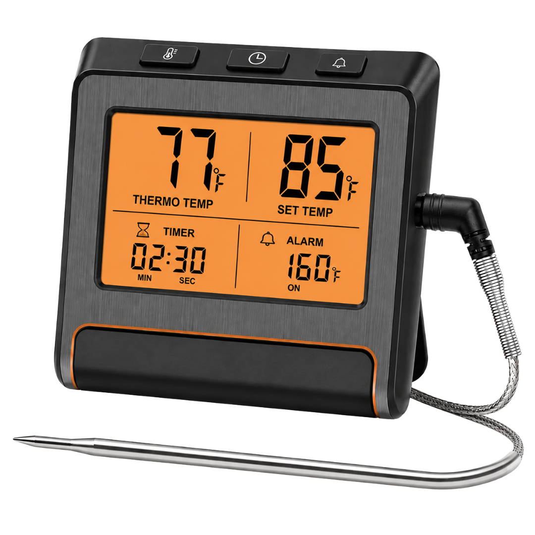 LCD Digital Meat Thermometer with Probe and Timer for BBQ Grilling