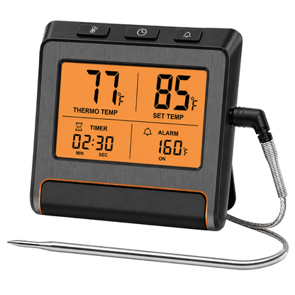 LCD Digital Meat Thermometer with Probe and Timer for BBQ Grilling