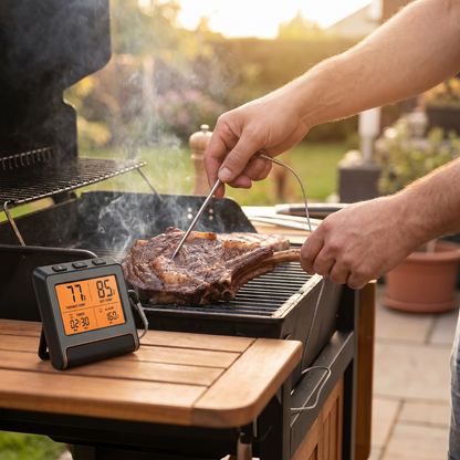 LCD Digital Meat Thermometer with Probe and Timer for BBQ Grilling