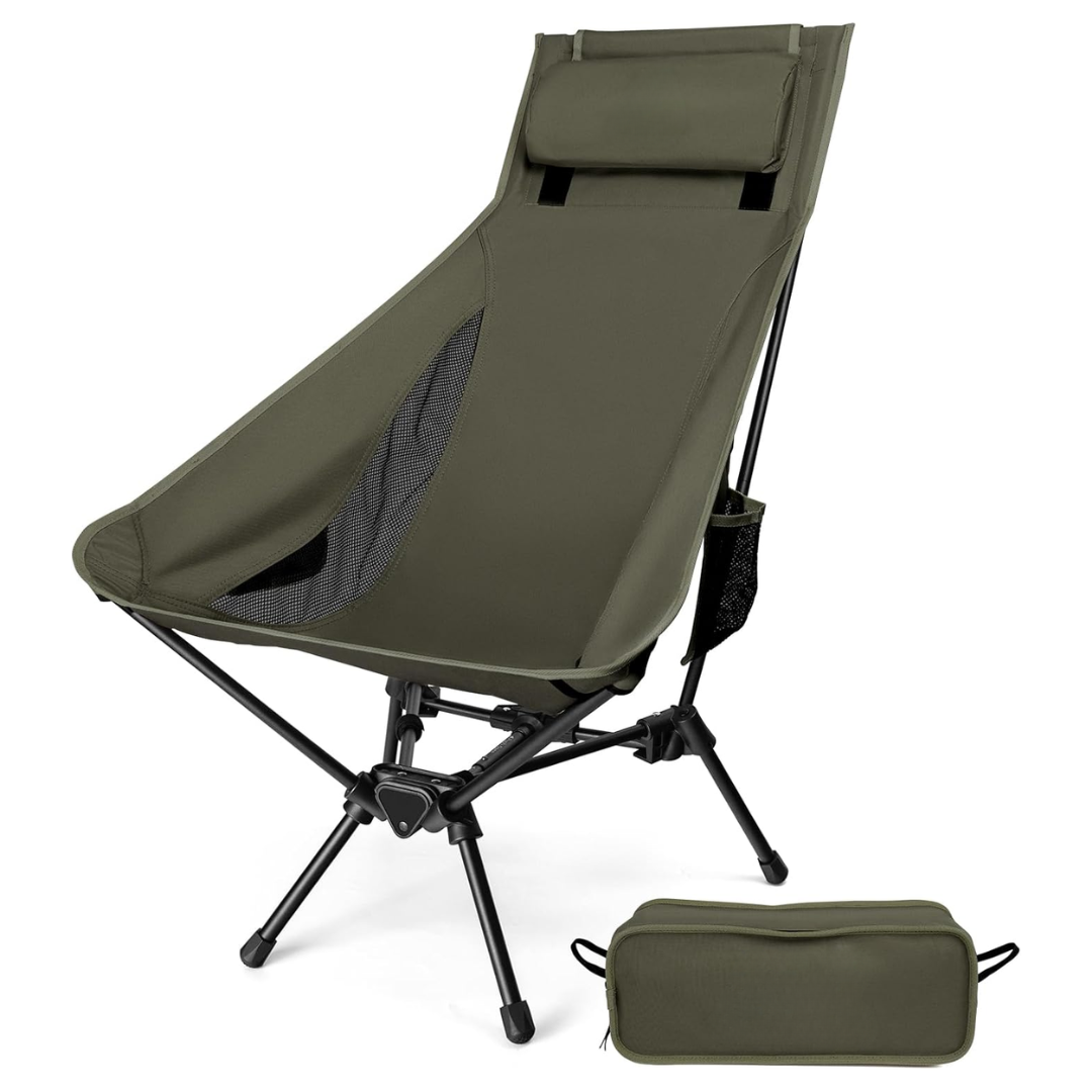 Lightweight Aluminum Camping Chair with High Back and Pillow