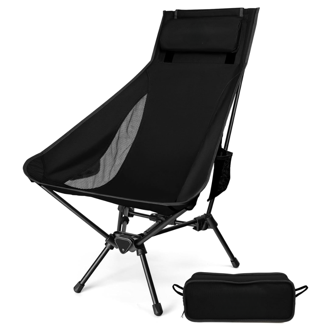Lightweight Aluminum Camping Chair with High Back and Pillow