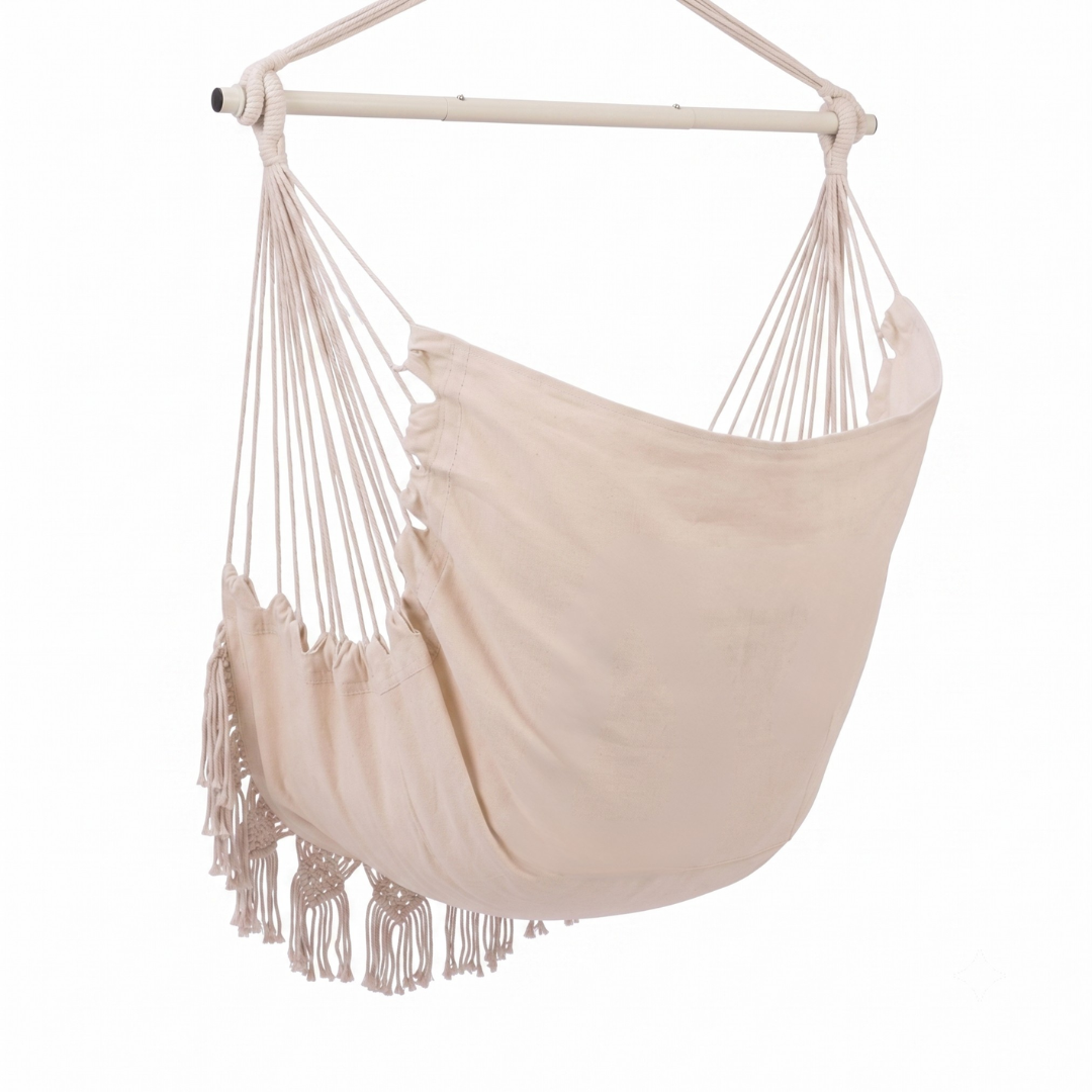 Macrame Hanging Hammock Chair with Cushions and Pocket 500 lb Capacity