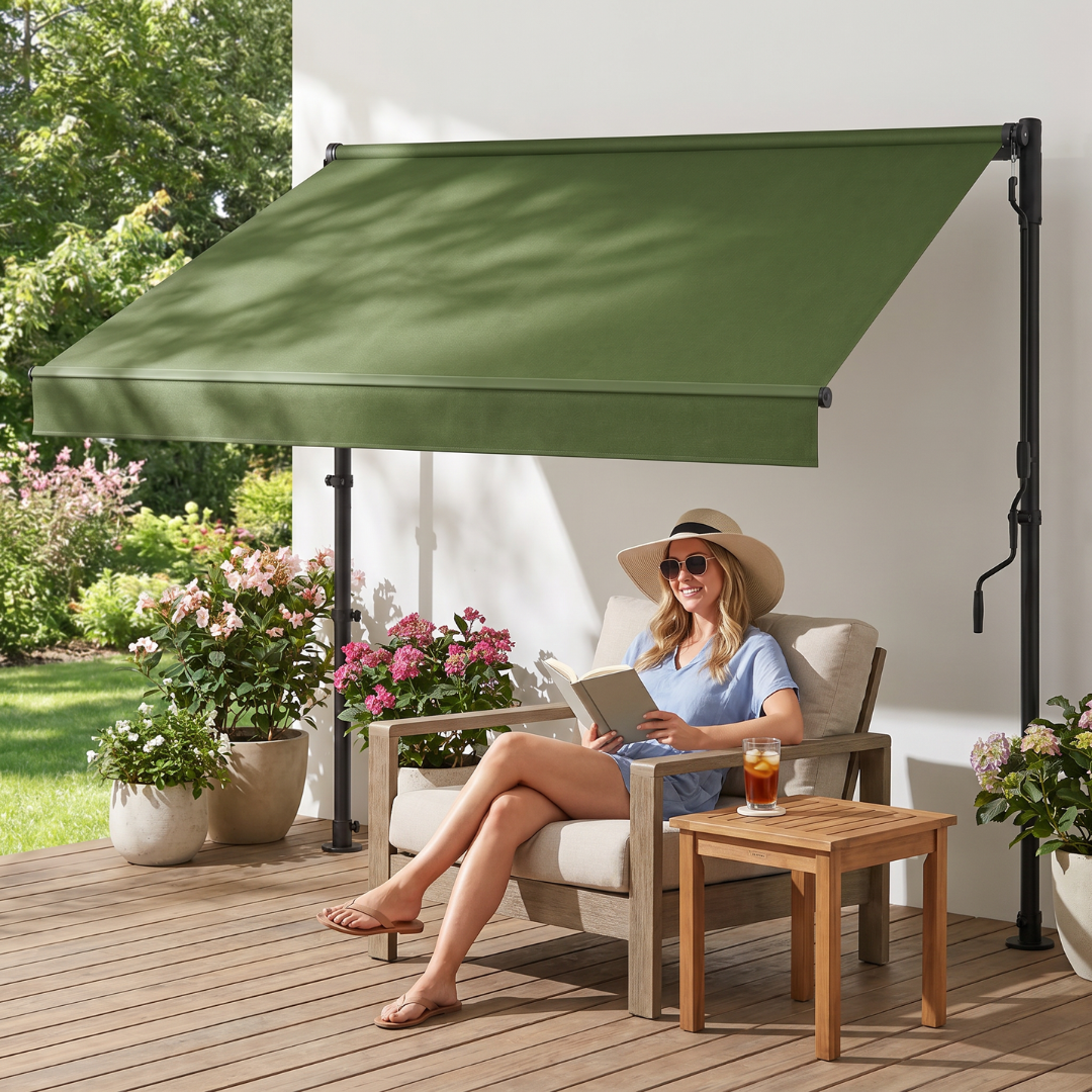 Manual Retractable Patio Awning 118 inch Height Adjustable Shade