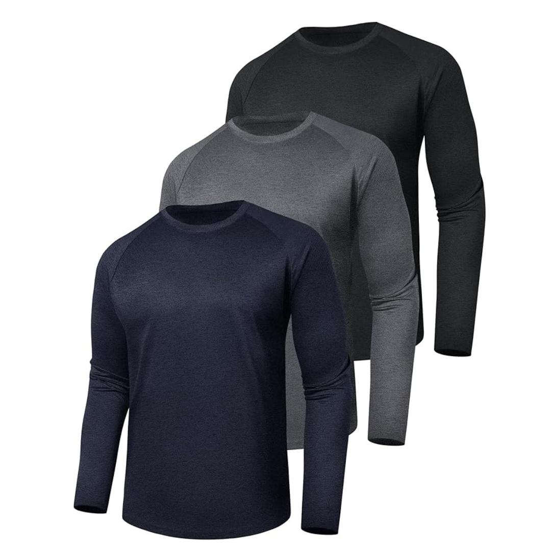 Men’s 3-Pack Long Sleeve Shirts, Quick-Dry Fabric, Stretchable
