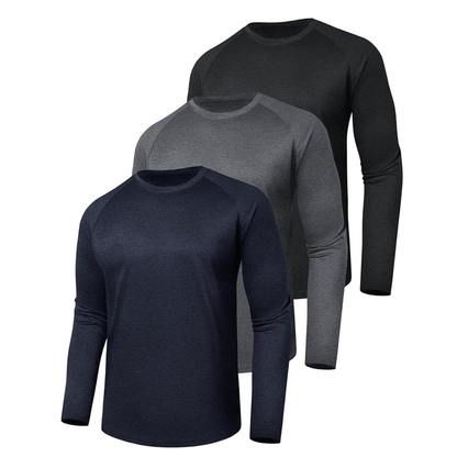 Men’s 3-Pack Long Sleeve Shirts, Quick-Dry Fabric, Stretchable
