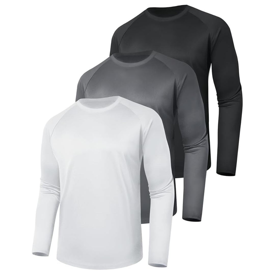 Men’s 3-Pack Long Sleeve Shirts, Quick-Dry Fabric, Stretchable