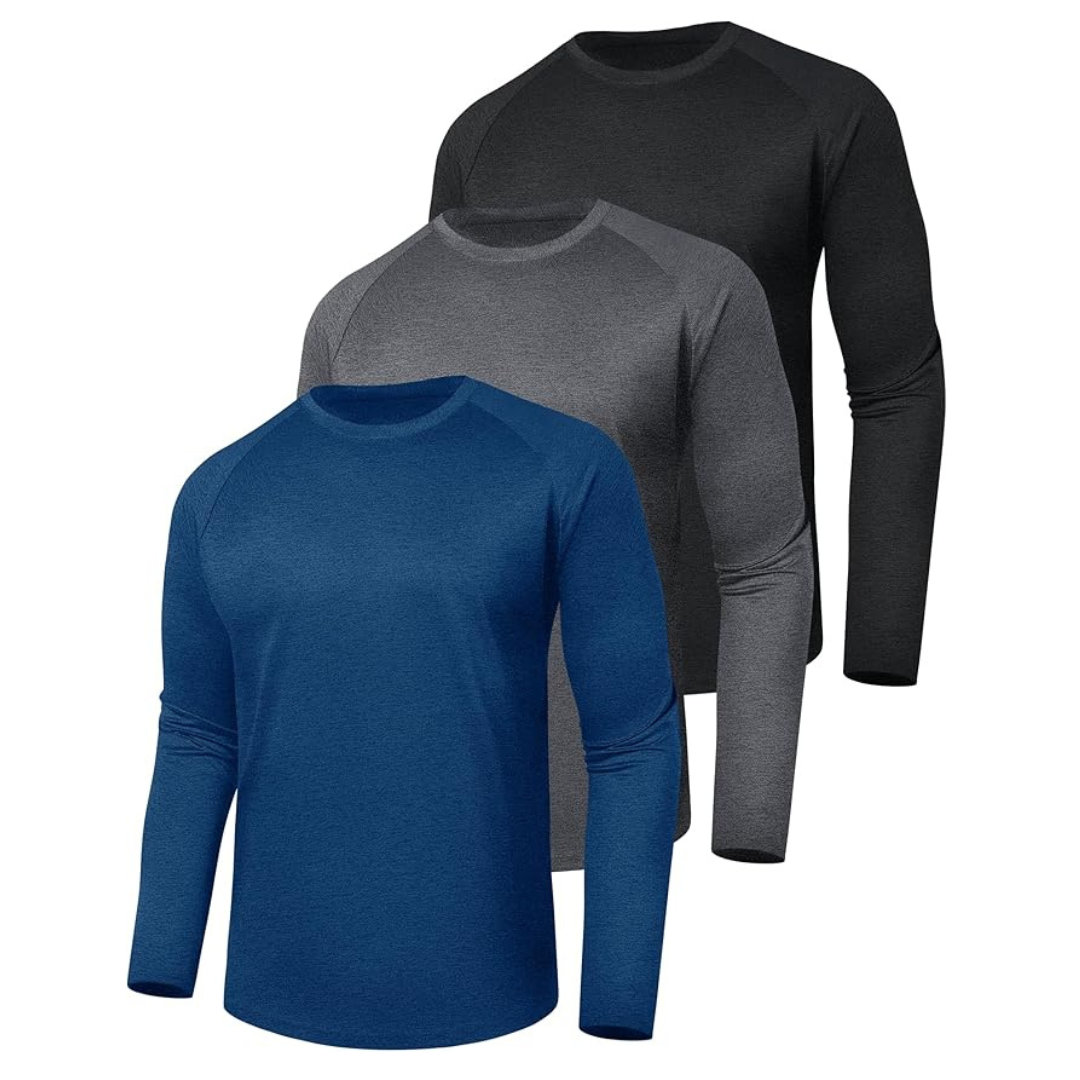 Men’s 3-Pack Long Sleeve Shirts, Quick-Dry Fabric, Stretchable