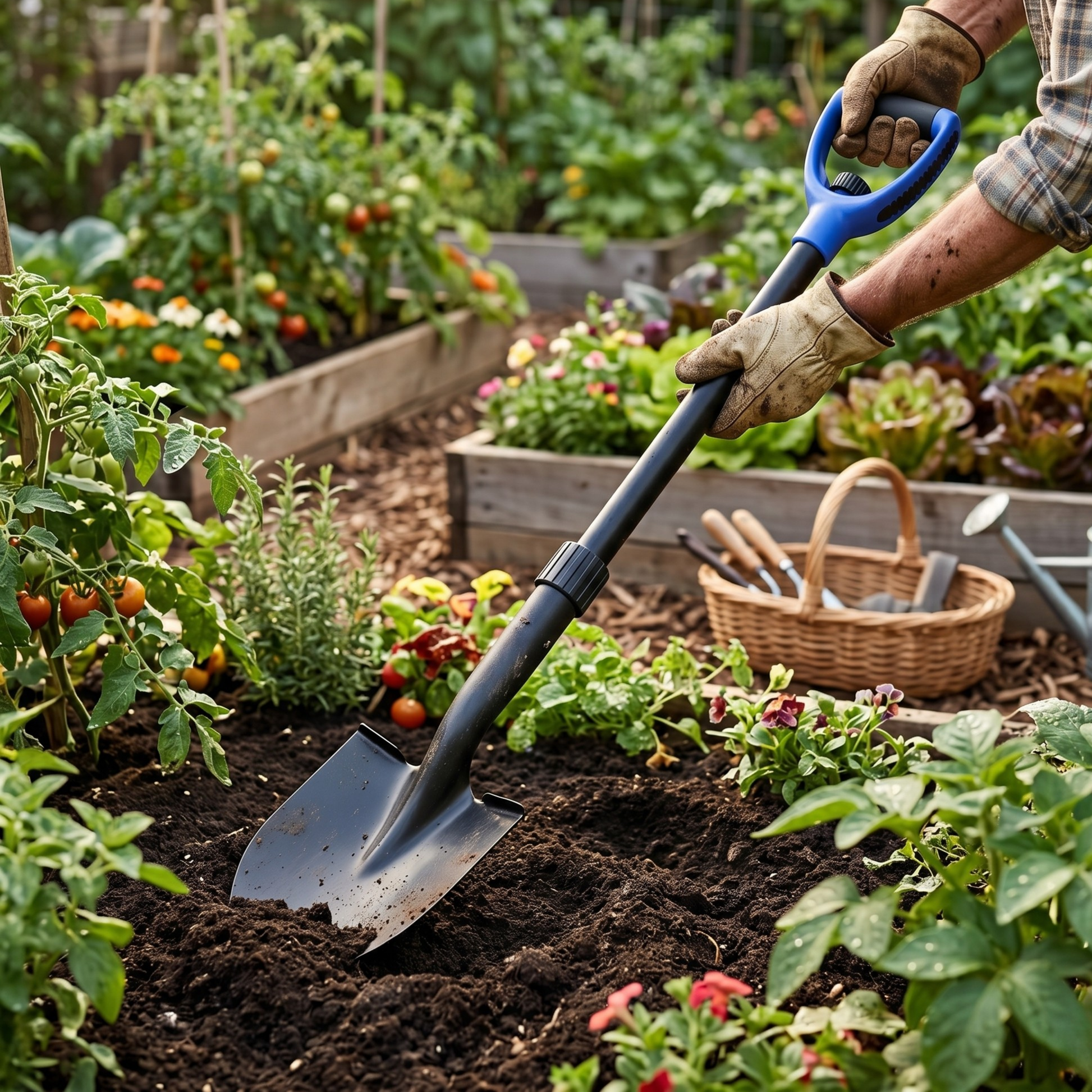 Metal Garden Spade Shovel with Fiberglass Shaft for Soil Digging