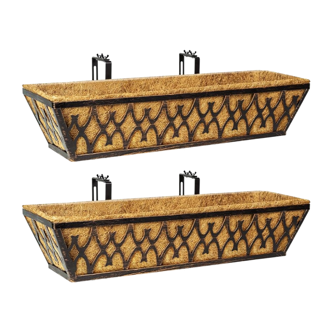 Metal Window Box Planter with Coco Liner for Balcony & Fence