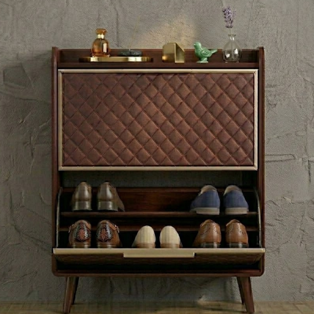 Modern Shoe Storage Cabinet with Flip Drawers and Quilted Panels