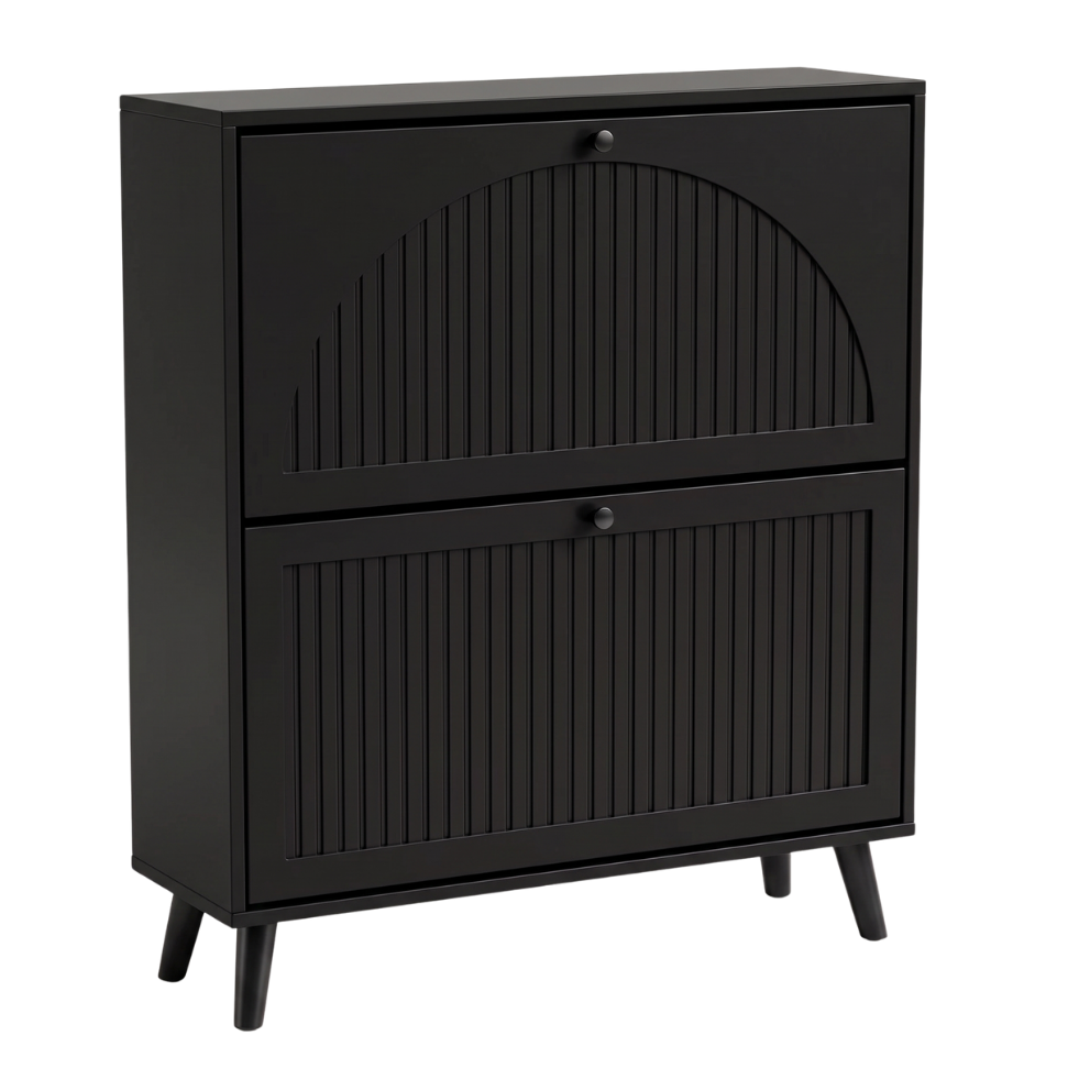 Narrow Shoe Storage Cabinet with 2 Flip Drawers and Top Shelf