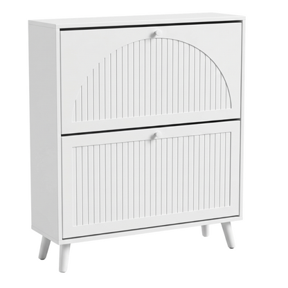 Narrow Shoe Storage Cabinet with 2 Flip Drawers and Top Shelf