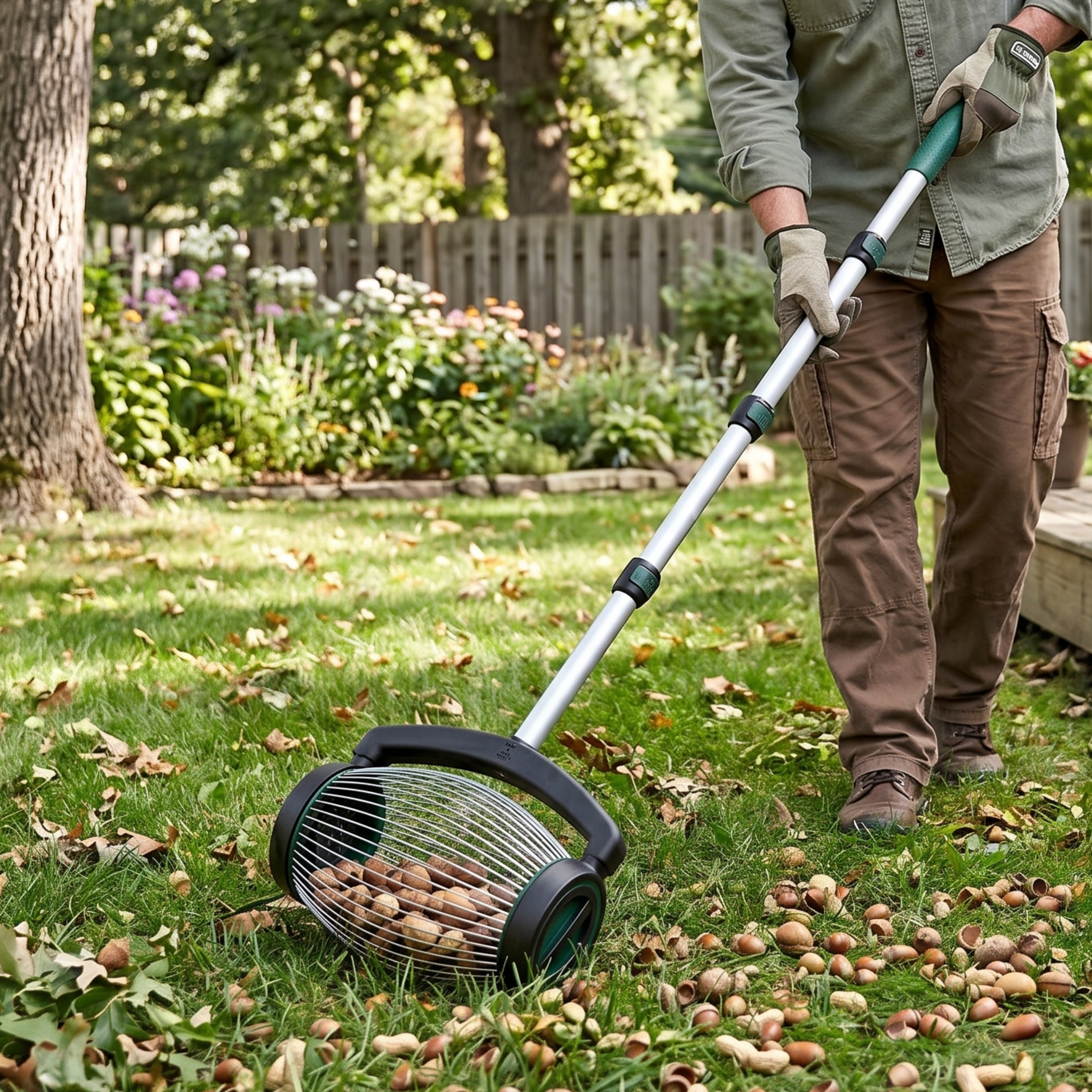Nut Gatherer Roller Side Dump Acorns Pecans 5 lb Capacity Tool