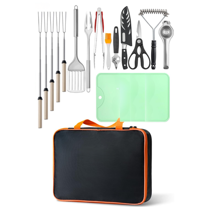 Outdoor Cooking Utensil Set with Stainless Steel Tools & Travel Bag