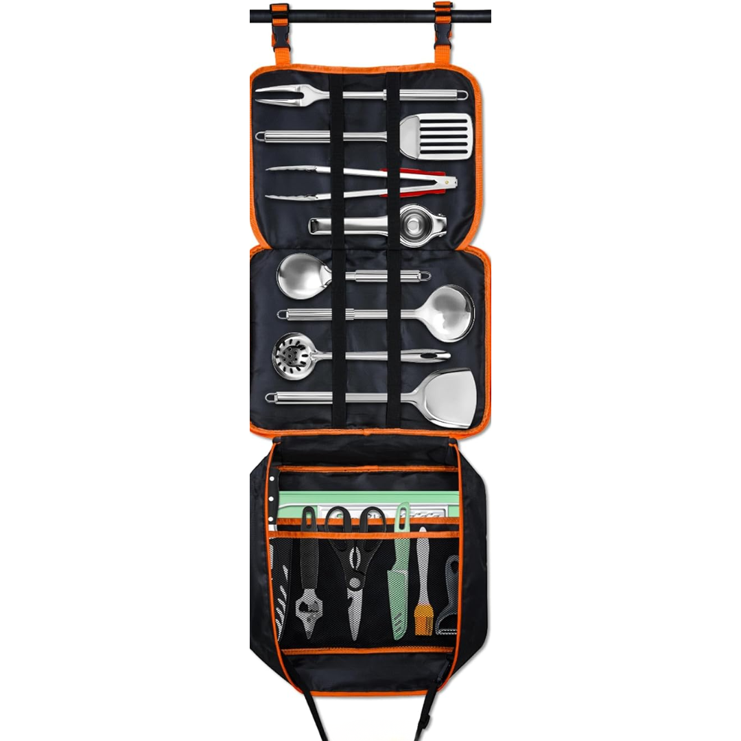 Outdoor Cooking Utensil Set with Stainless Steel Tools & Travel Bag