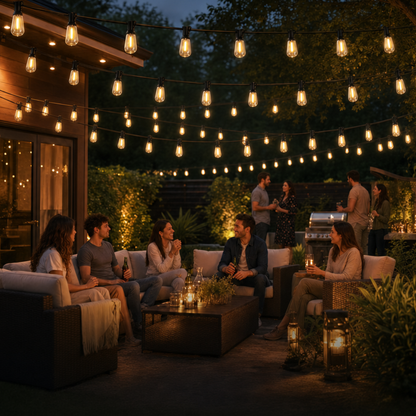 Outdoor LED String Lights Water-Resistant Dimmable Patio Set