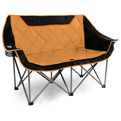 Oversized Folding Camping Loveseat Chair with Cup Holders, Supports 650 lbs
