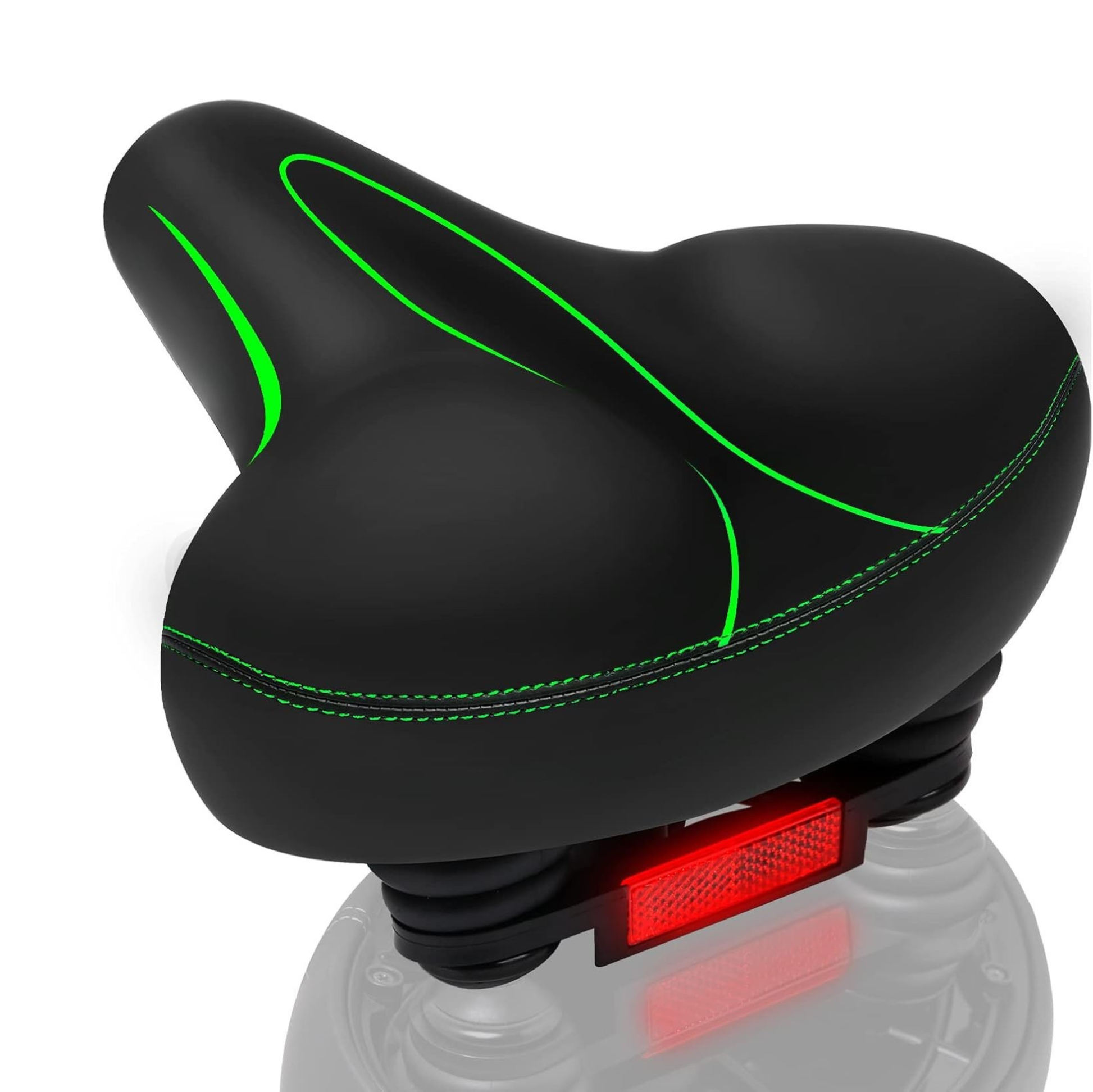 Oversized Water-Resistant Bike Seat with Reflective Strip, Wide Saddle