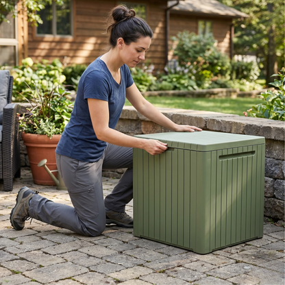 Patio Storage Deck Box with Resin Construction and Hinged Lid