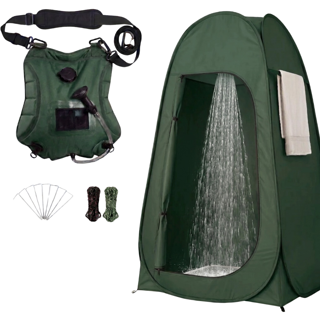Pop Up Privacy Shower Tent Kit with 5 Gallon Solar Shower Bag