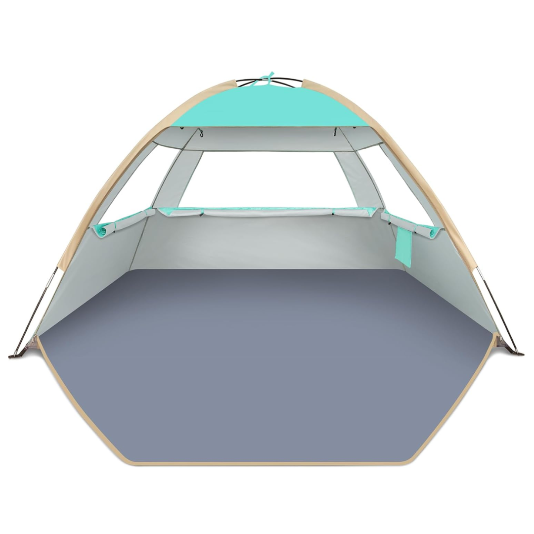Portable Beach Shade Tent with Three Mesh Windows and Carry Bag