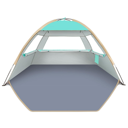 Portable Beach Shade Tent with Three Mesh Windows and Carry Bag