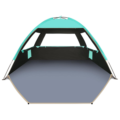 Portable Beach Shade Tent with Three Mesh Windows and Carry Bag